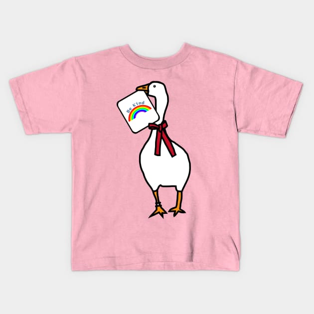 Gamer Goose Says Be Kind with Rainbow Kids T-Shirt by ellenhenryart